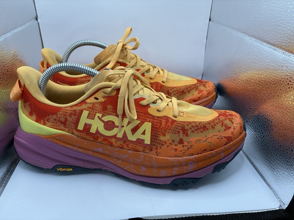 Hoka Speedgoat 6 Womens 9 Orange Yellow Trail Running Shoes No Insoles Vibram